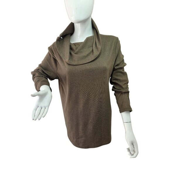 Fortune+Ivy Long Sleeve Zip Neck Tunic Top Womens XL Warm Brown Poly Blend Knit - Picture 10 of 11